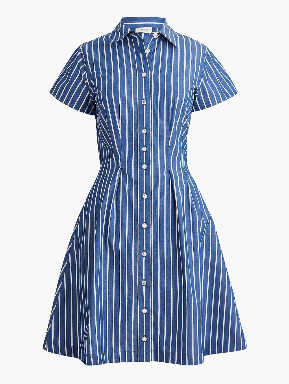 J. Crew Blue and White Vertical-Stripe Poplin Cotton Shirt Dress Pockets Size 8